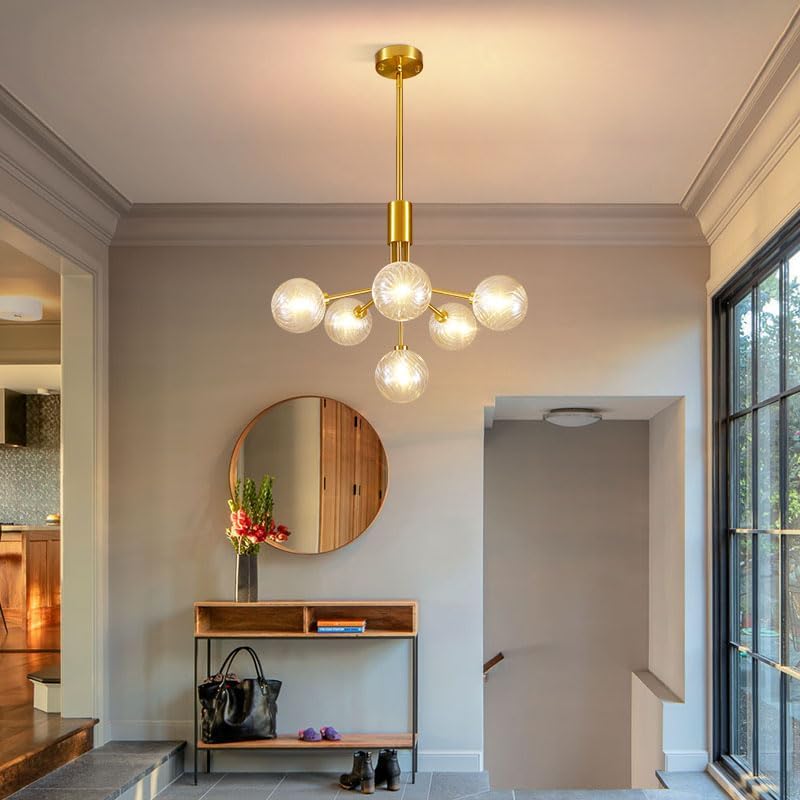 Brass Branch Ripple Glass Chandelier
