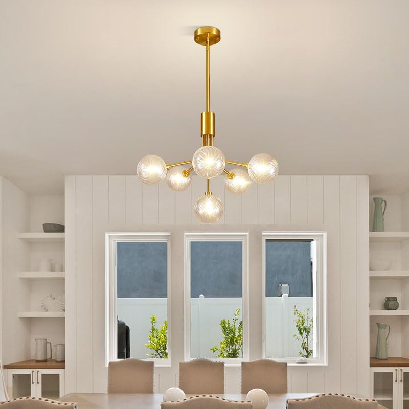 Brass Branch Ripple Glass Chandelier