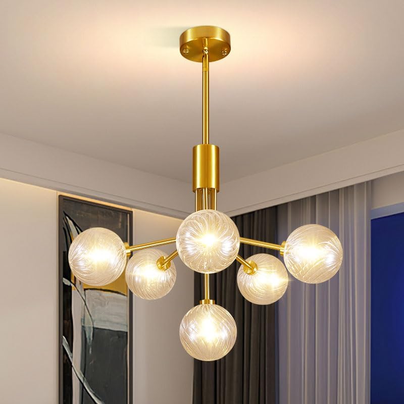 Brass Branch Ripple Glass Chandelier