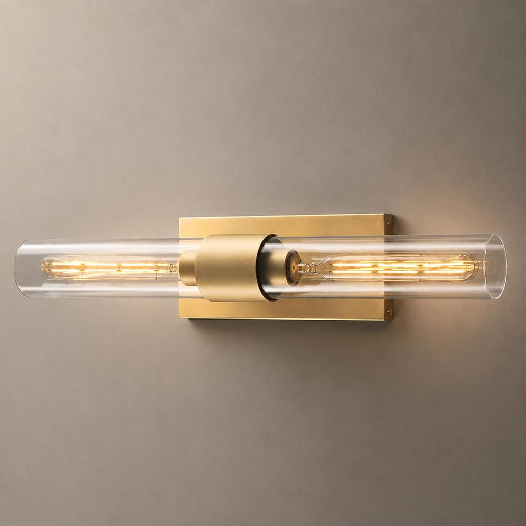 Brass Tube Glass Wall Sconces Set