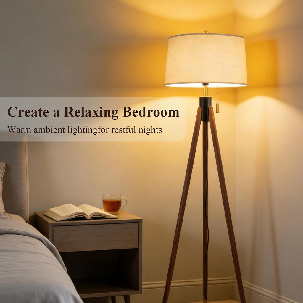 Mid Century Wood Tripod Floor Lamp