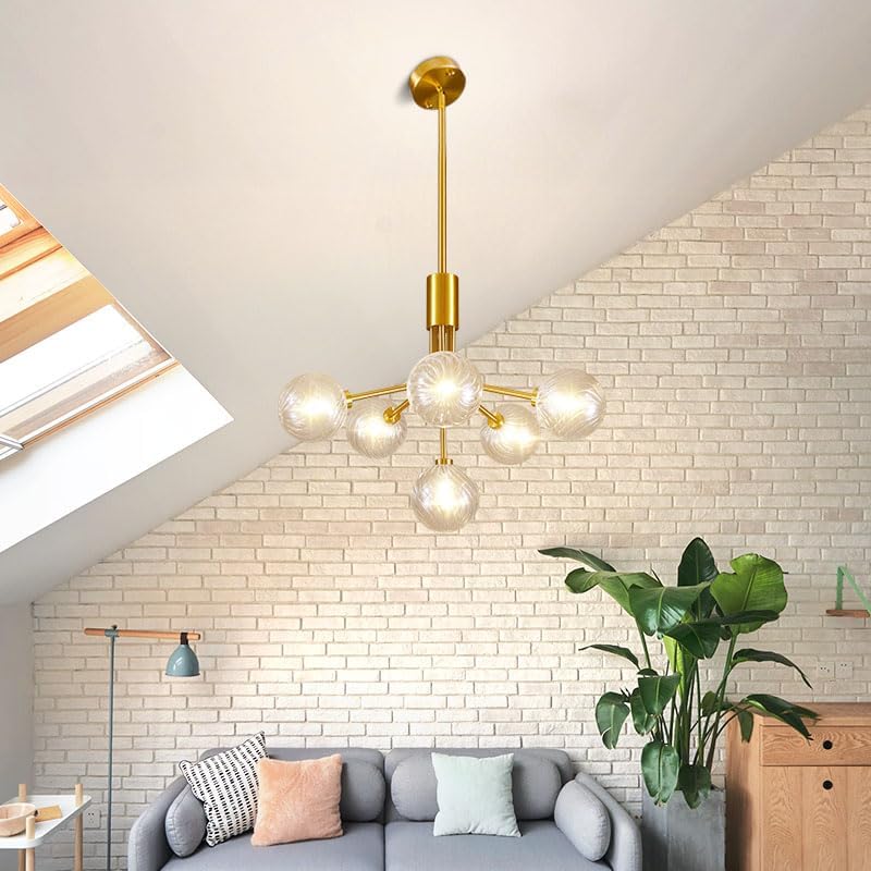 Brass Branch Ripple Glass Chandelier