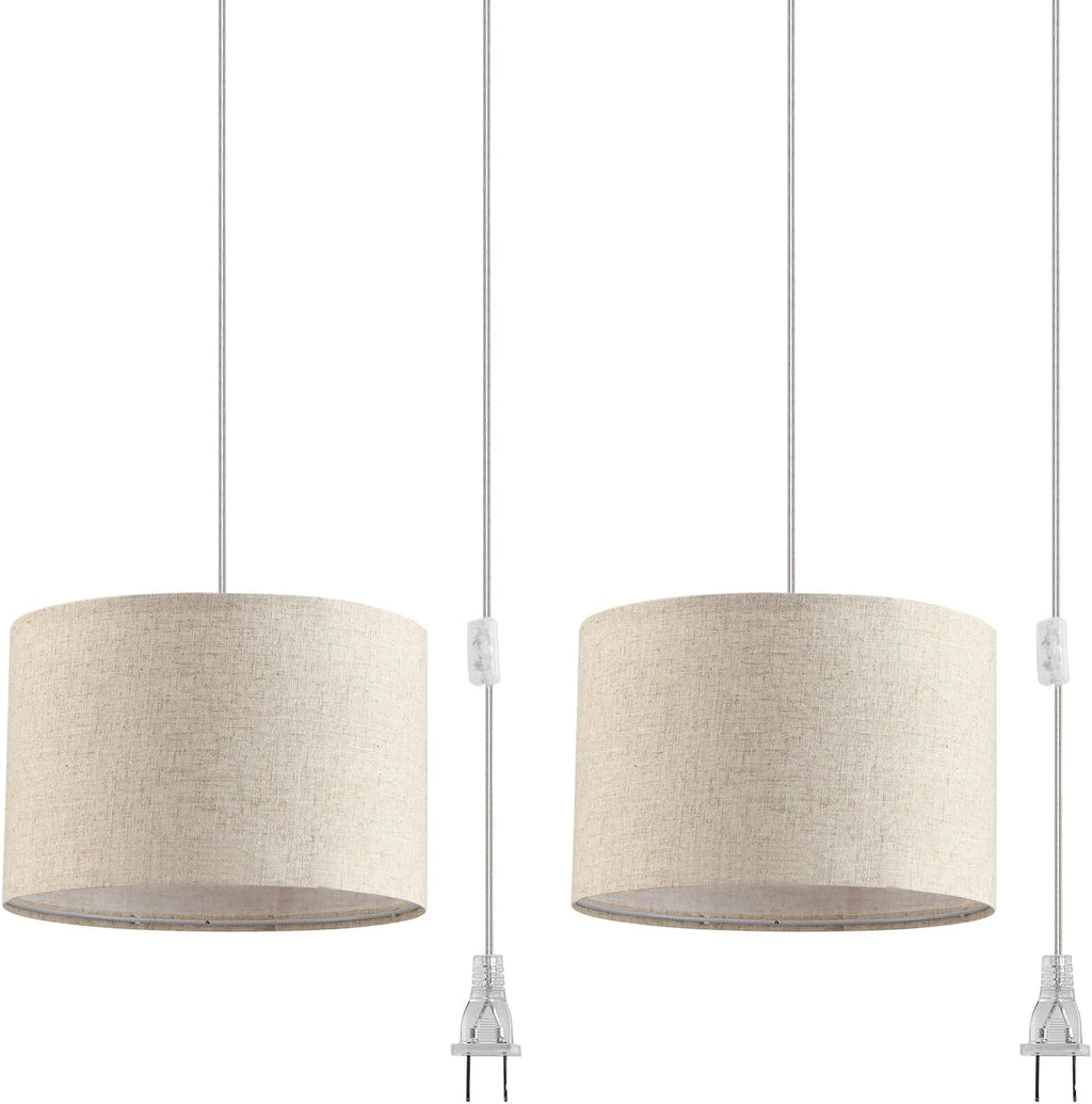 Beige Linen Plug-in Pendant Lights
