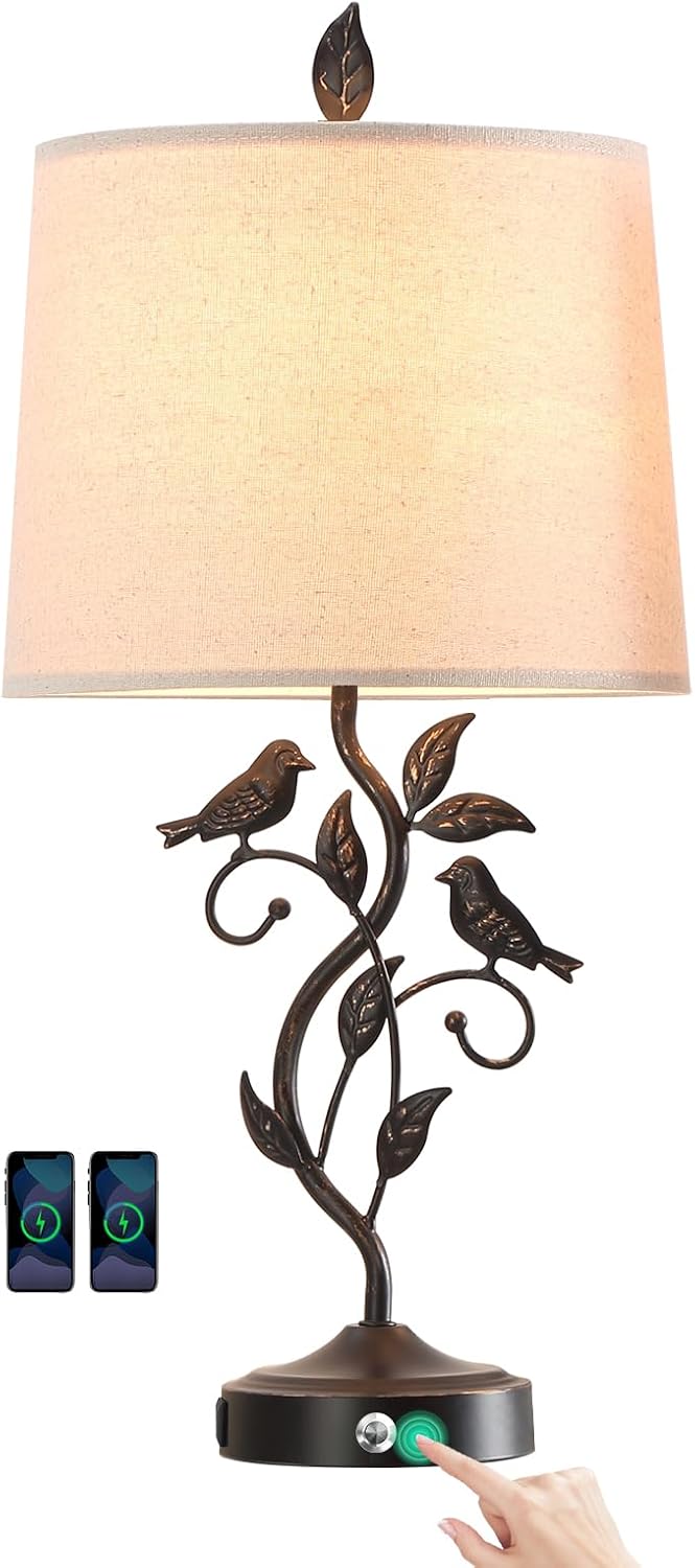 Farmhouse Bird Touch Lamps USB Ports