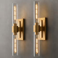 Brass Tube Glass Wall Sconces Set