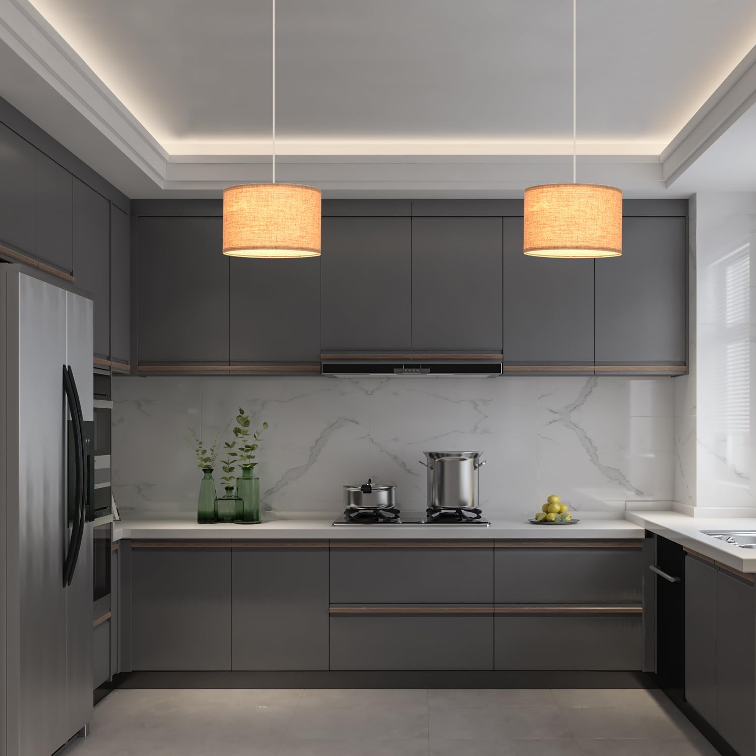 Beige Linen Plug-in Pendant Lights