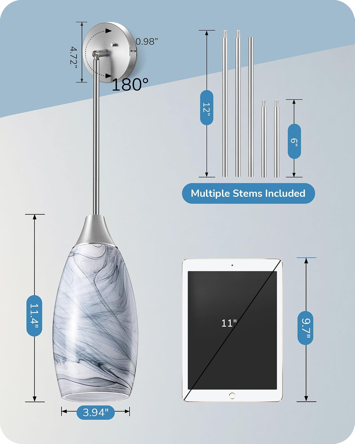 Nickel Grey Marble Glass Pendant Light