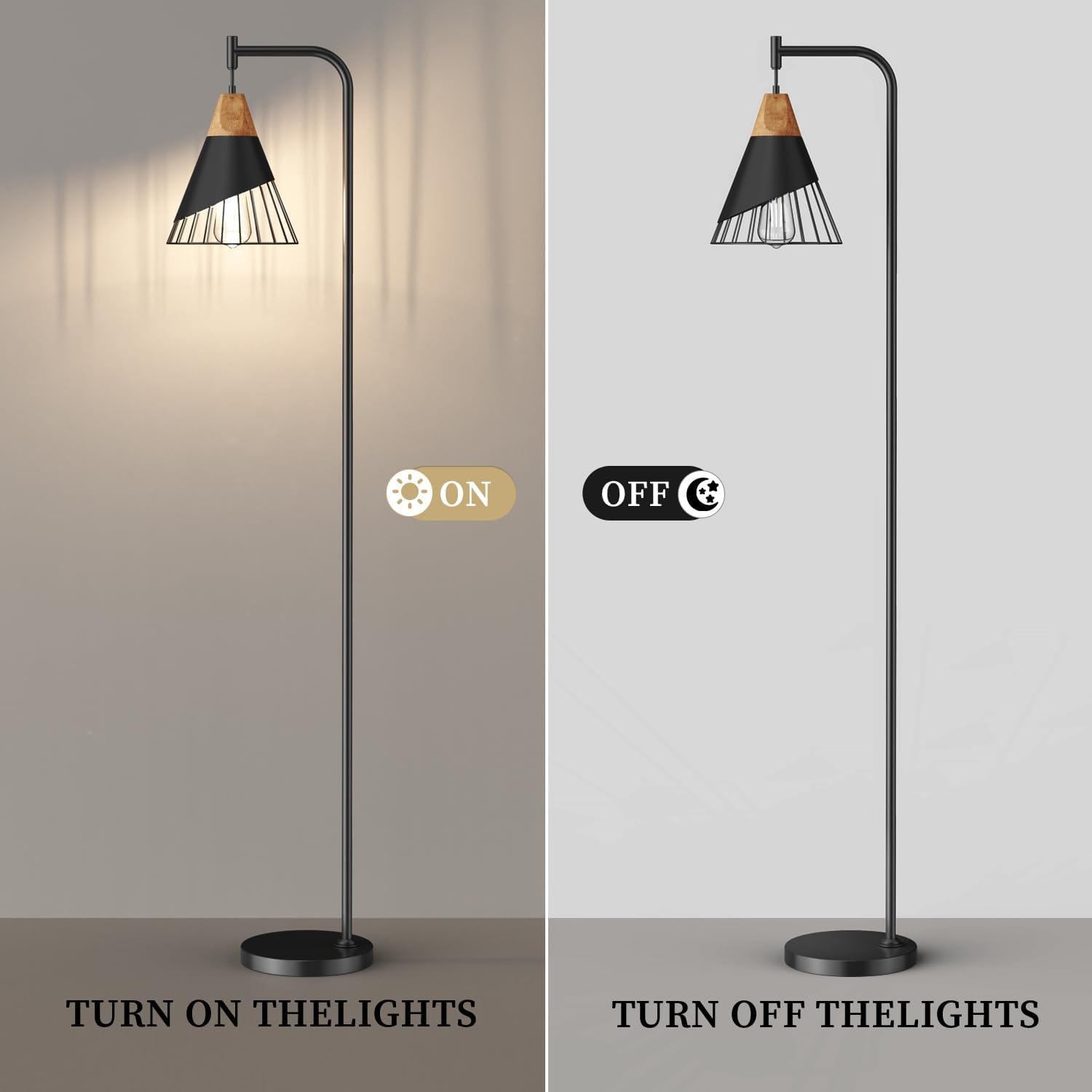 Industrial Wood Metal Farmhouse Floor Lamp