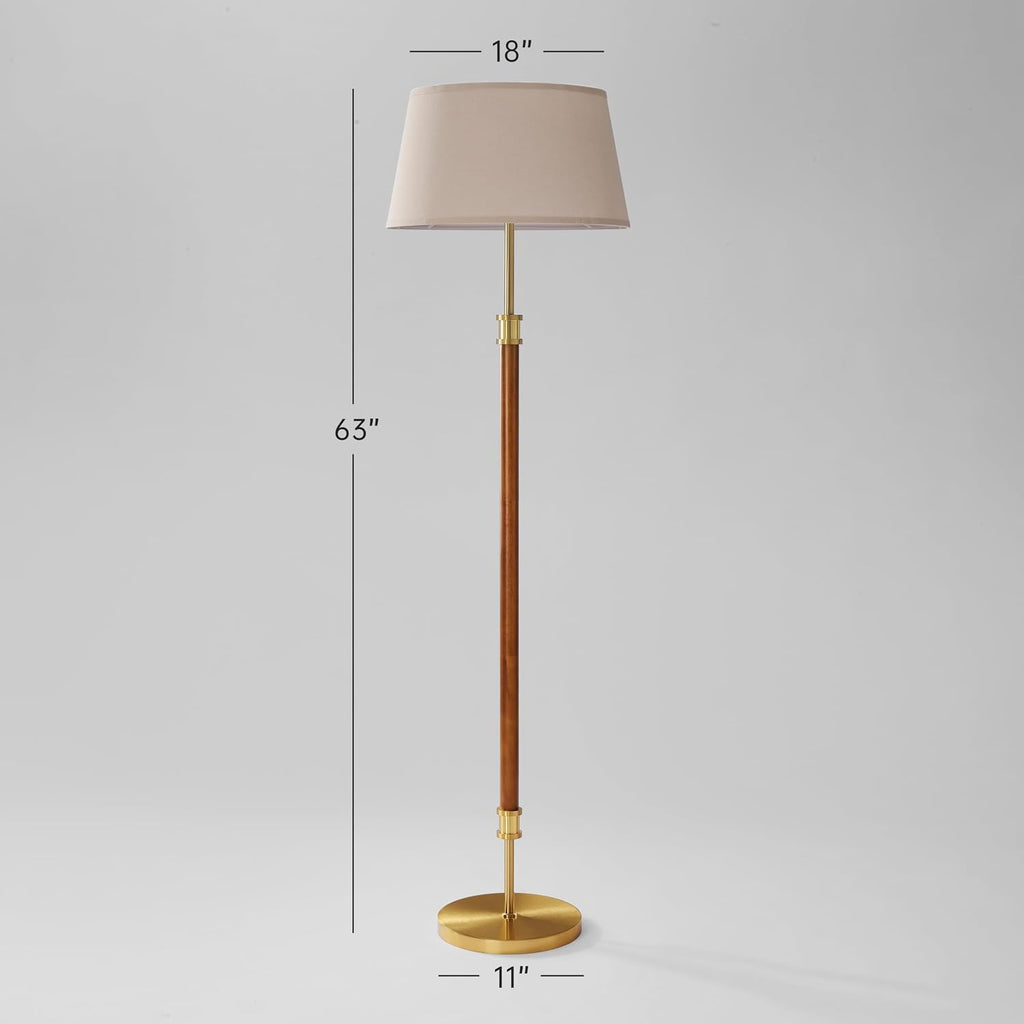 Oak Mid Century Linen Shade Floor Lamp