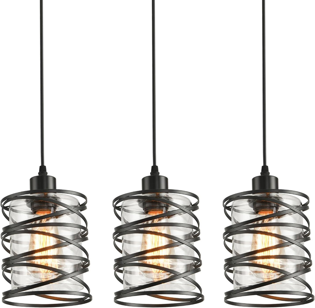 Black Spiral Cage Glass Pendant Lights