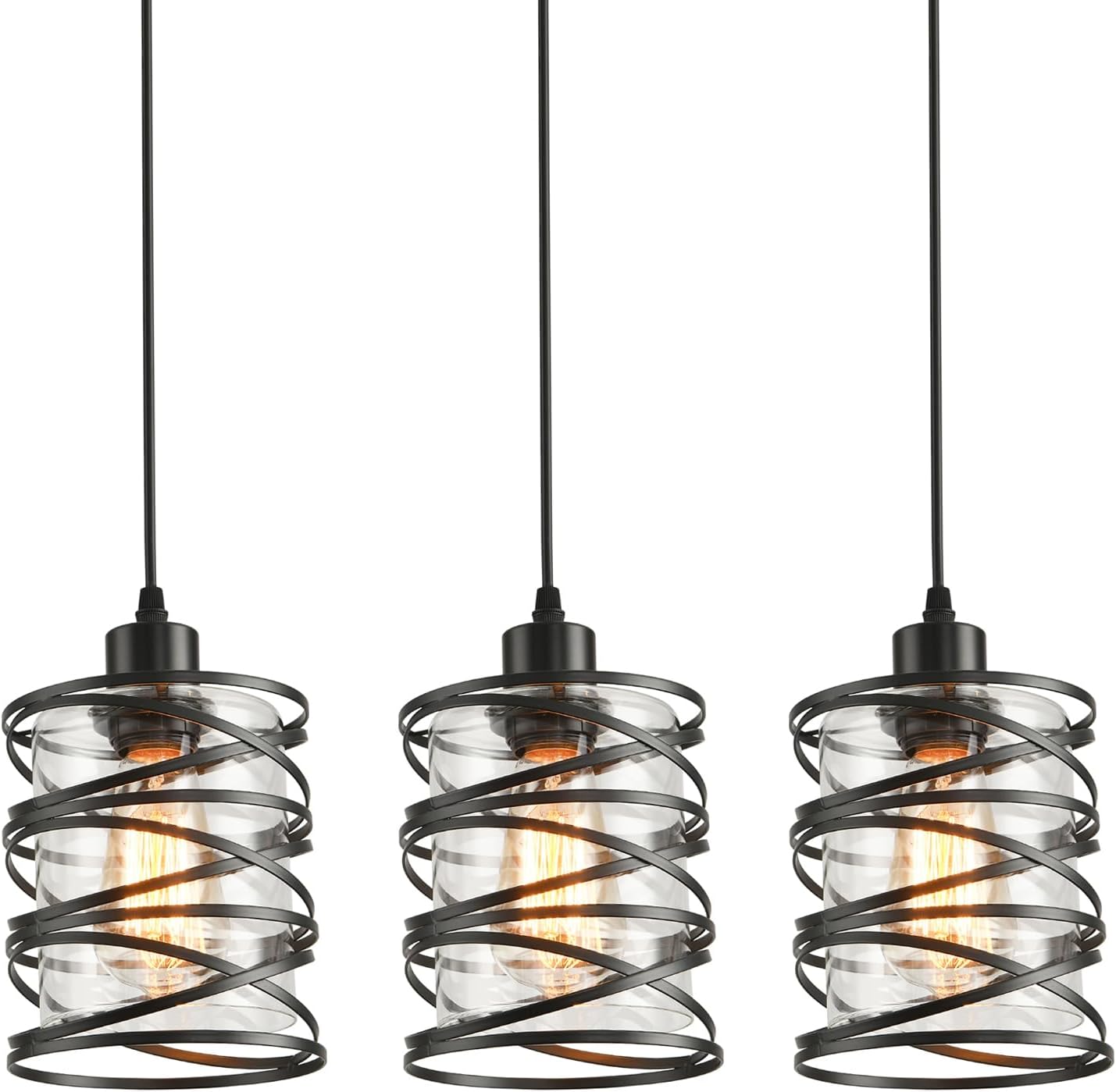 Black Spiral Cage Glass Pendant Lights