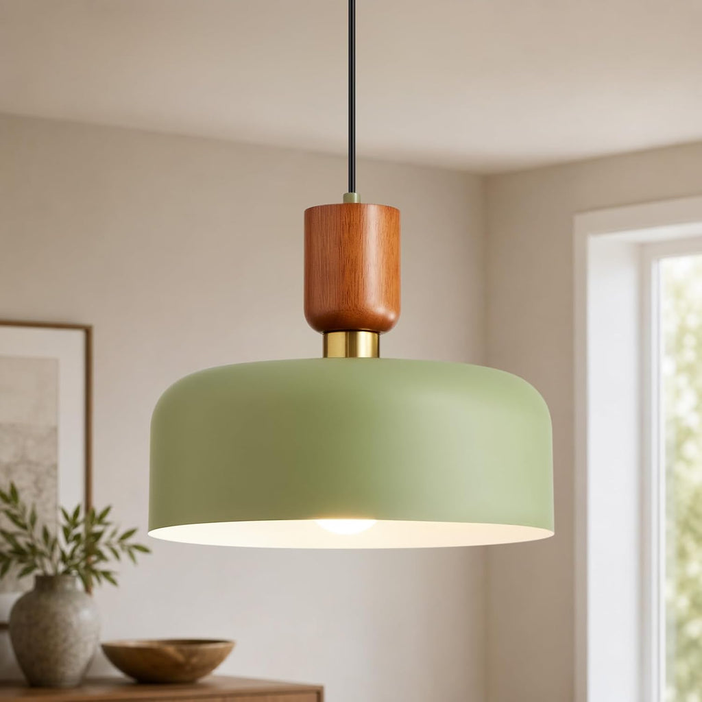 Green Brass Wood Pendant Light