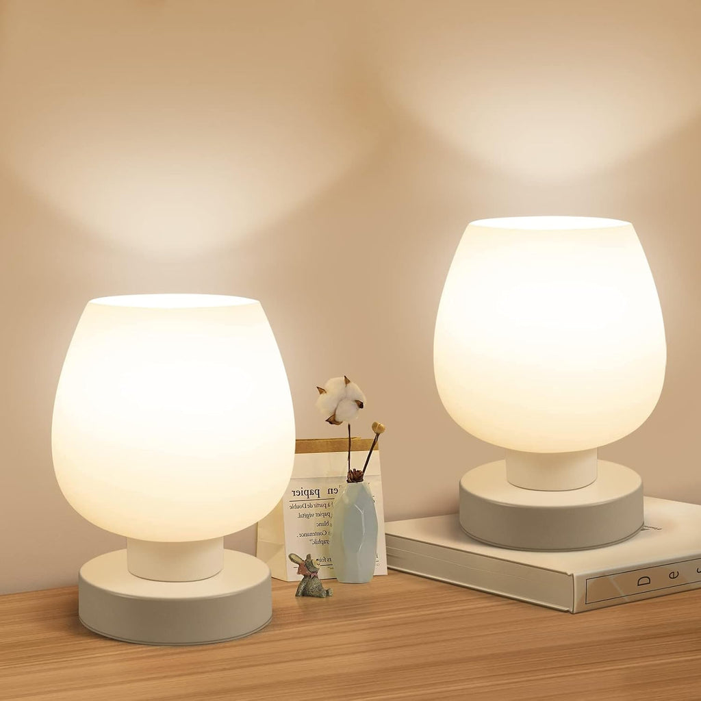 Touch Dimmable White Glass Table Lamps Set
