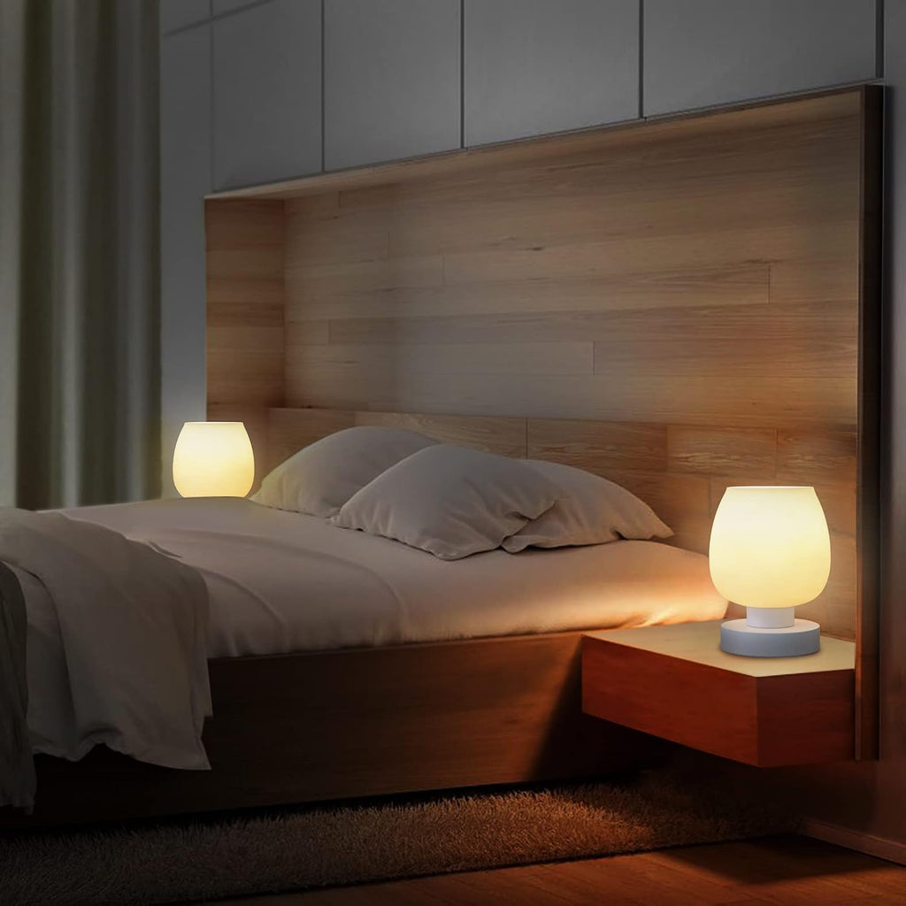 Touch Dimmable White Glass Table Lamps Set