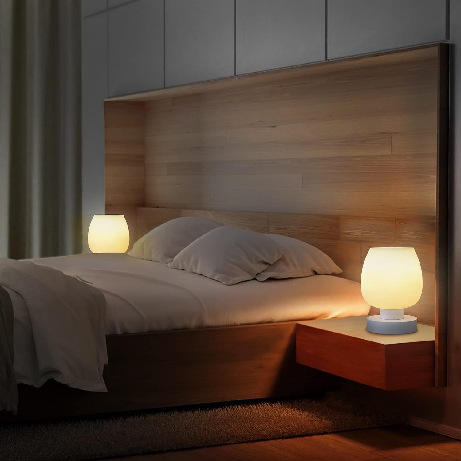 Touch Dimmable White Glass Table Lamps Set