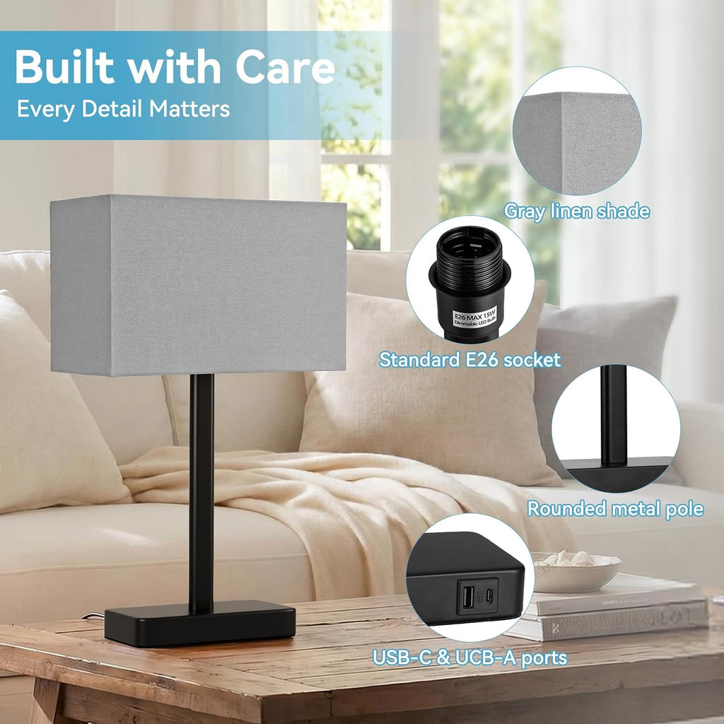 Grey Touch Lamps USB Charging
