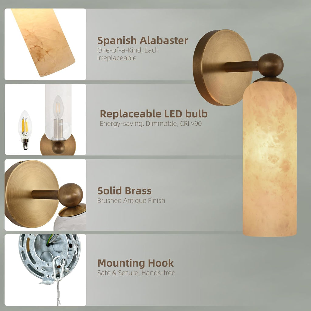 Brass Alabaster Wall Sconces Set