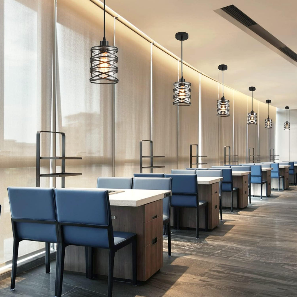 Black Spiral Cage Glass Pendant Lights