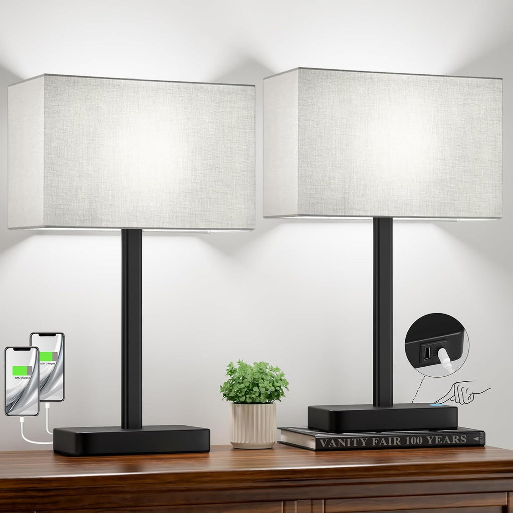 Grey Touch Lamps USB Charging