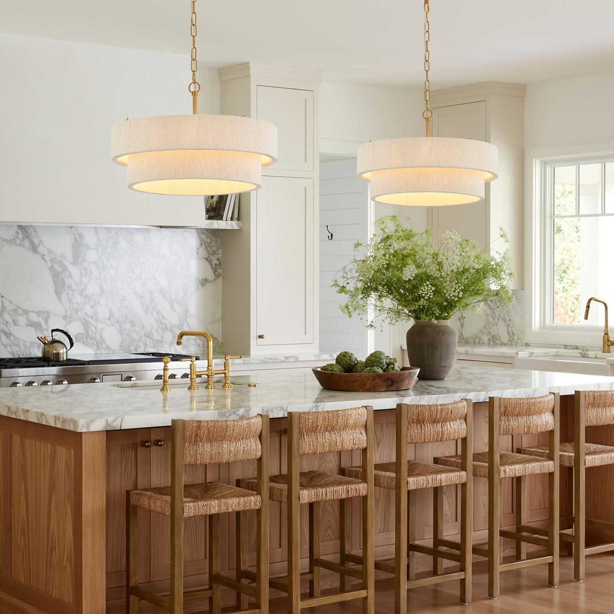 White Rattan Woven Boho Chandelier