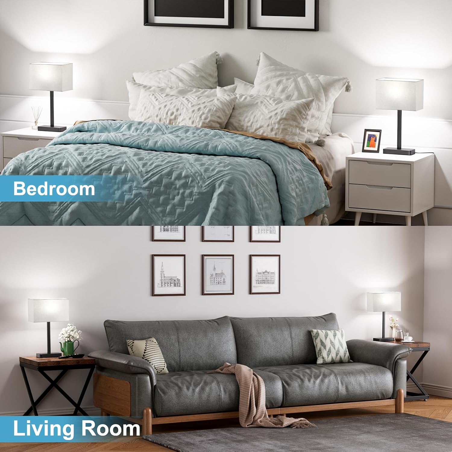 Grey Touch Lamps USB Charging
