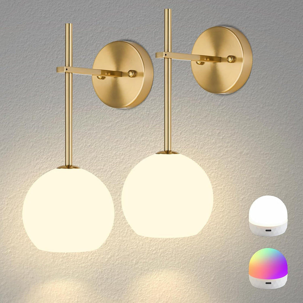 Wireless Gold Glass Wall Sconces
