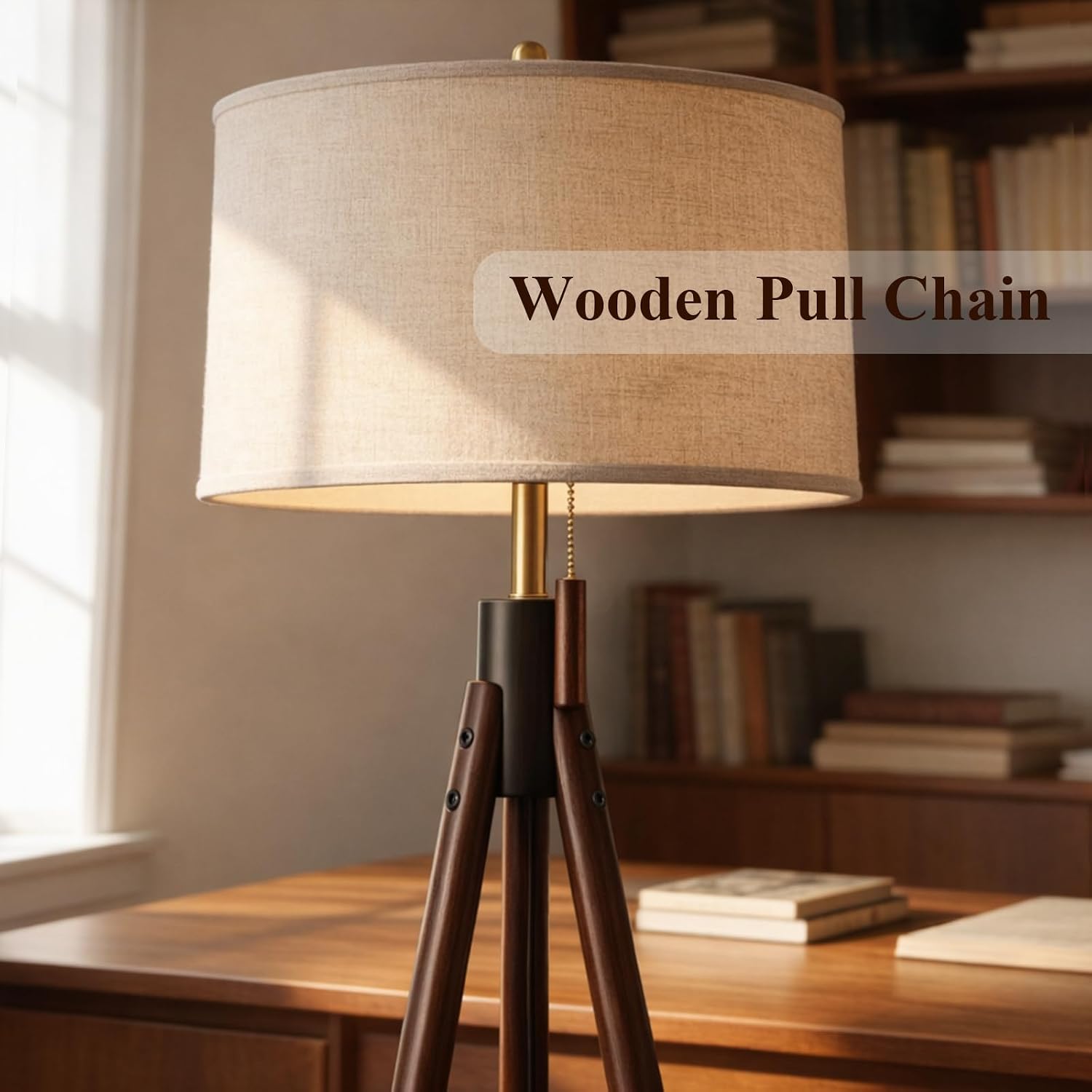 Mid Century Wood Tripod Floor Lamp