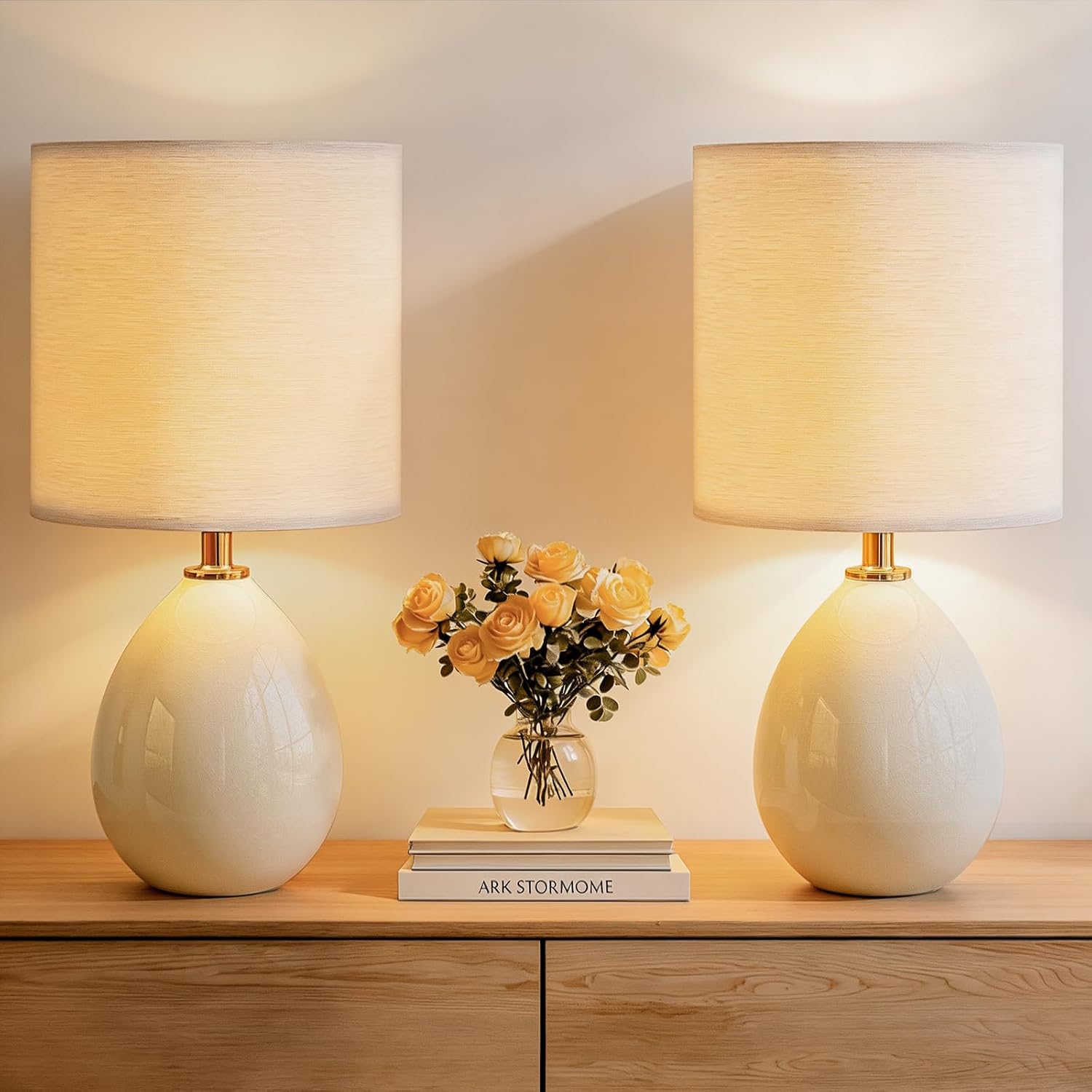 Cream Ceramic Dimmable Table Lamps Set