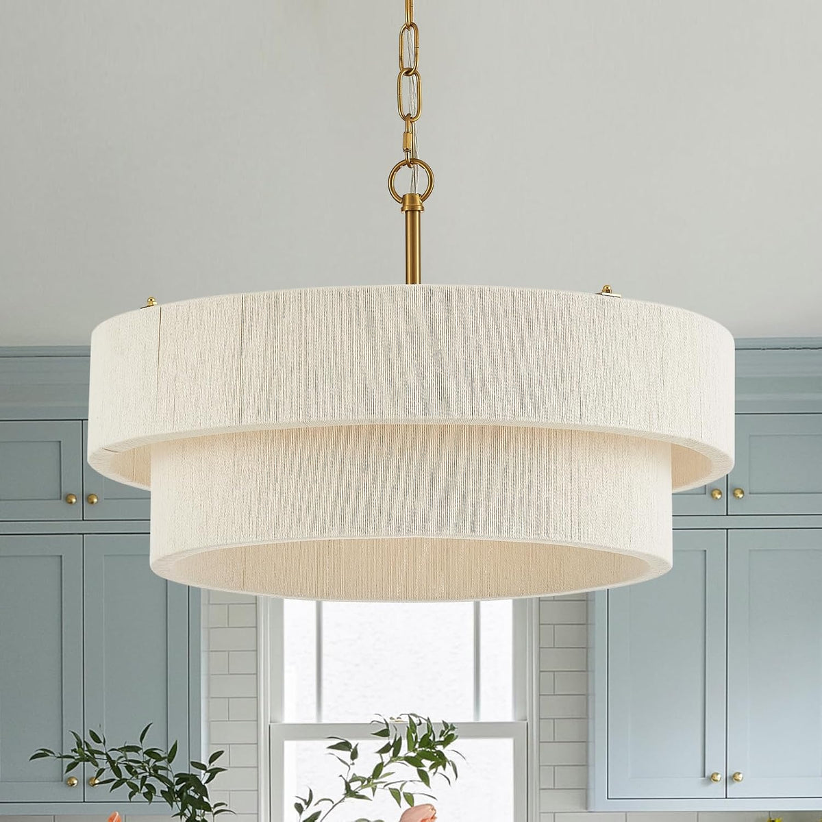 White Rattan Woven Boho Chandelier
