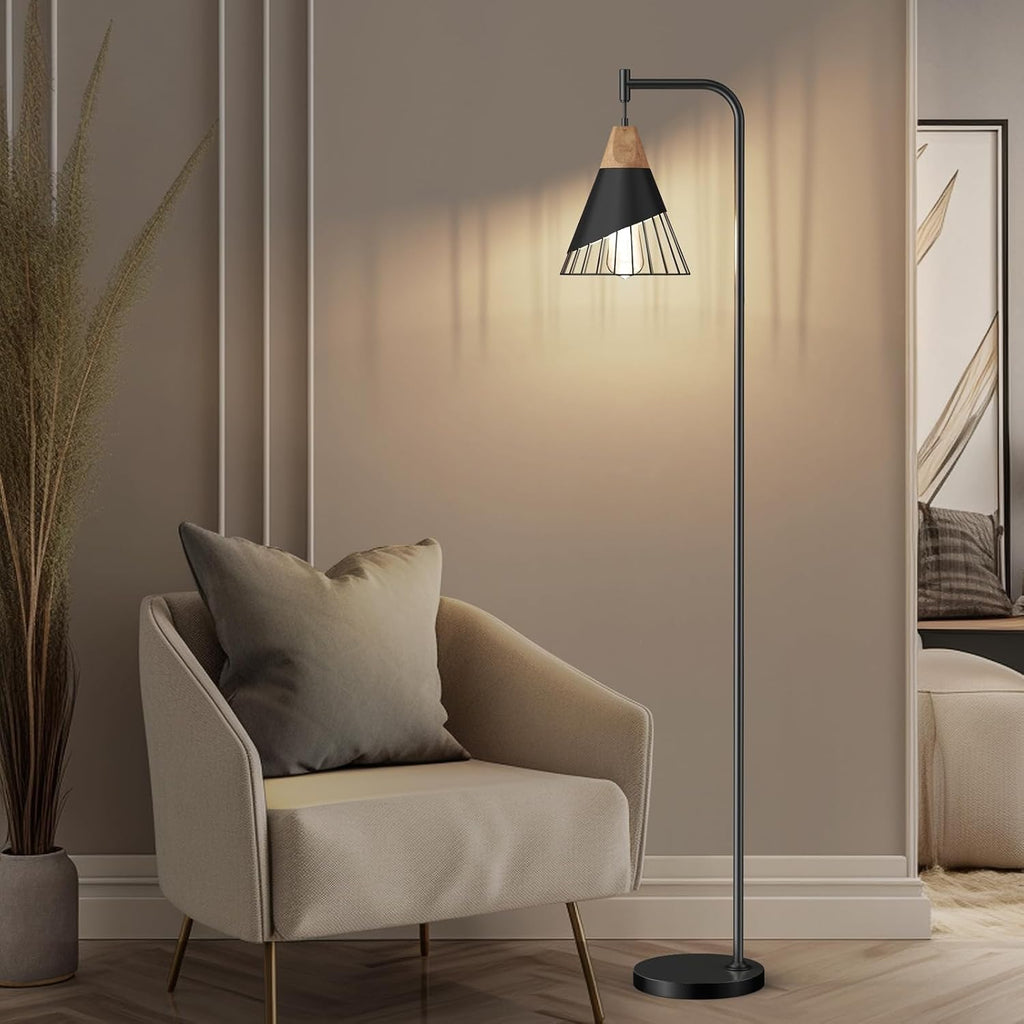 Industrial Wood Metal Farmhouse Floor Lamp