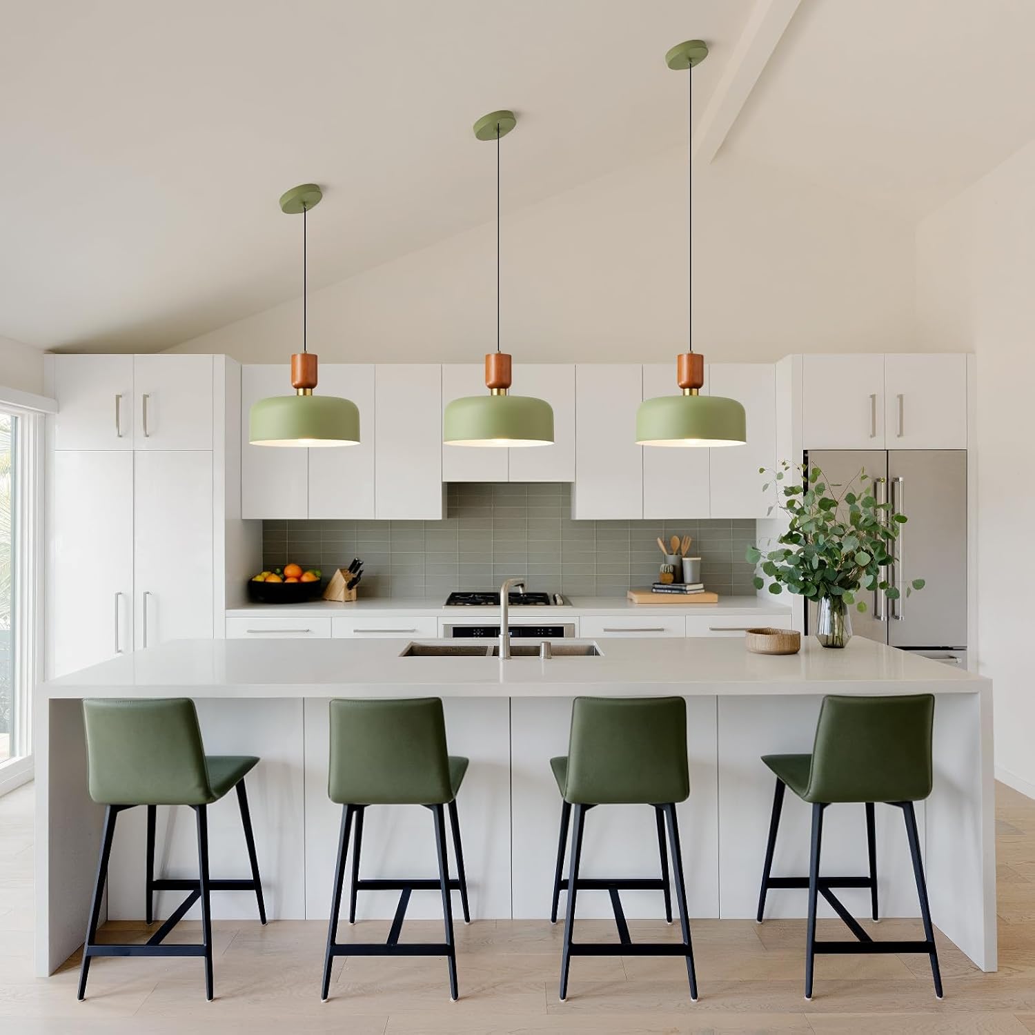 Green Brass Wood Pendant Light