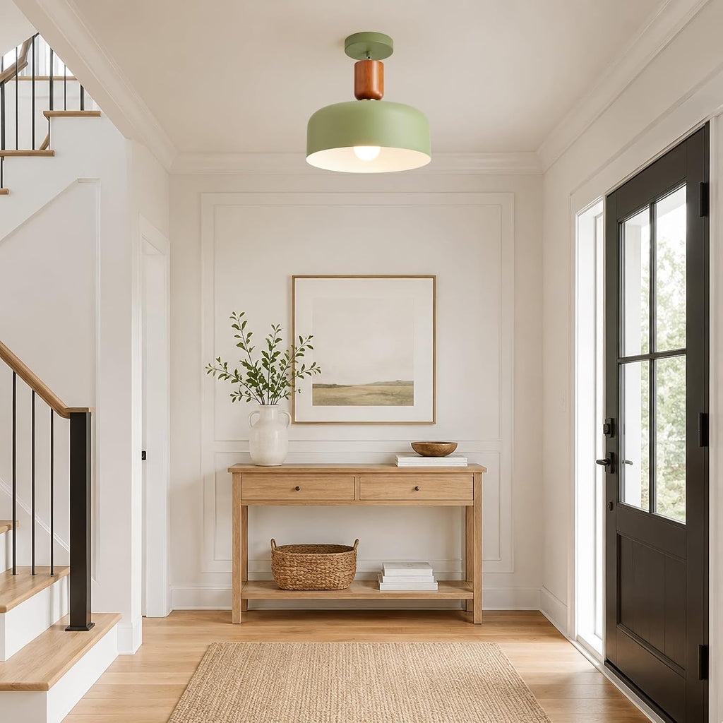 Green Brass Wood Pendant Light