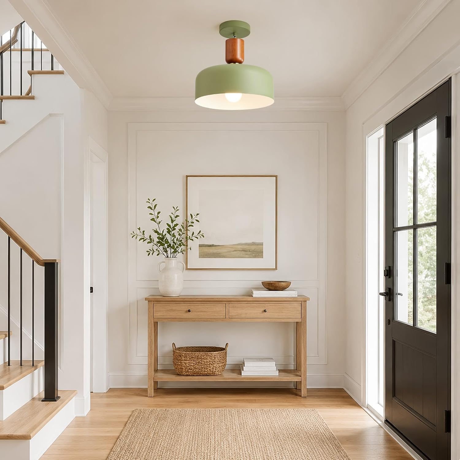 Green Brass Wood Pendant Light