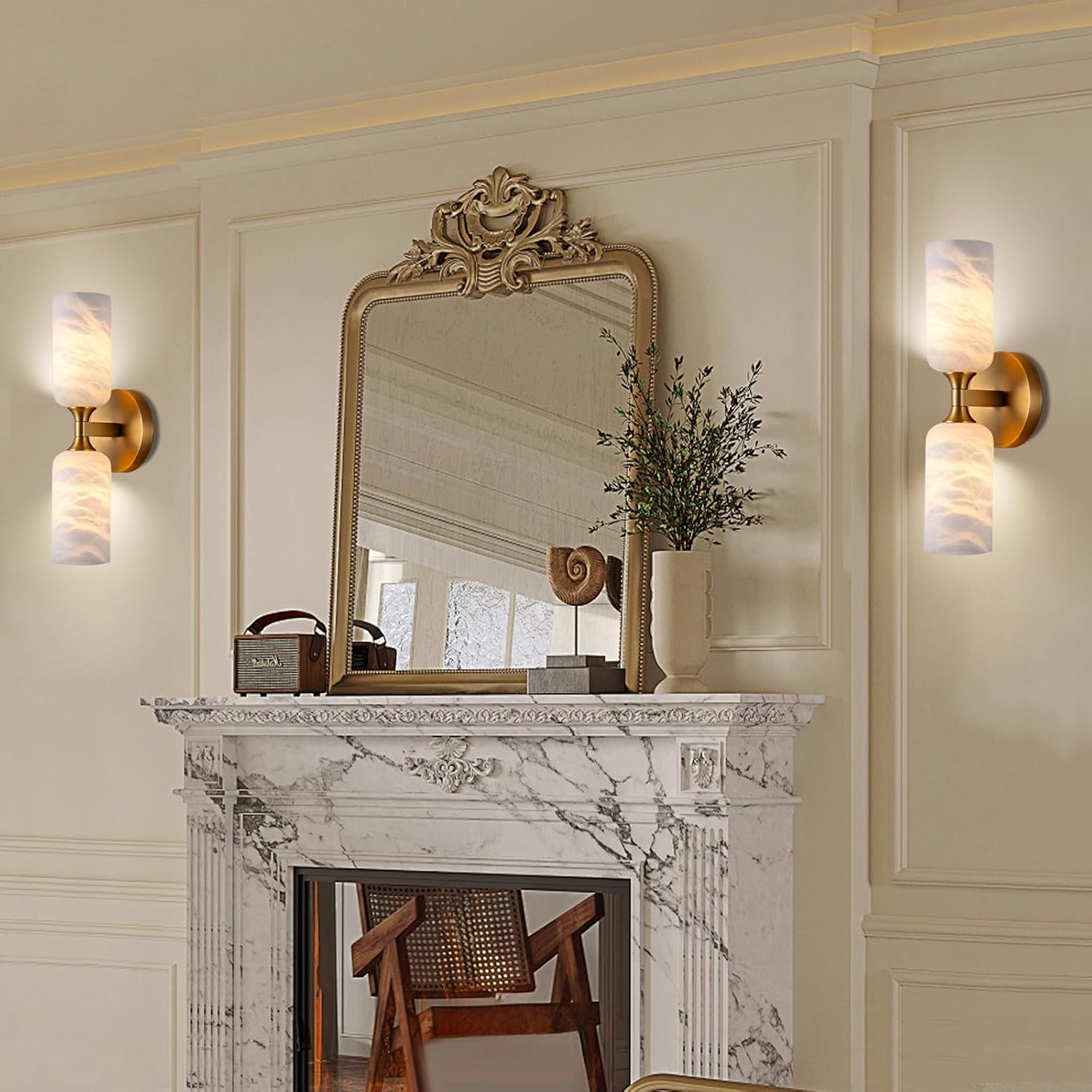 Brass Alabaster Wall Sconce