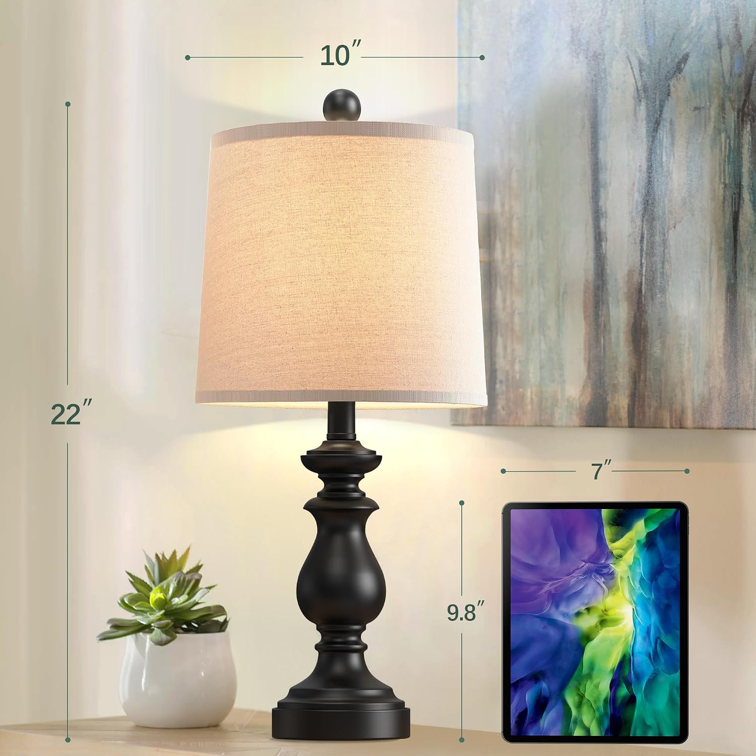 Black Linen Farmhouse Table Lamps