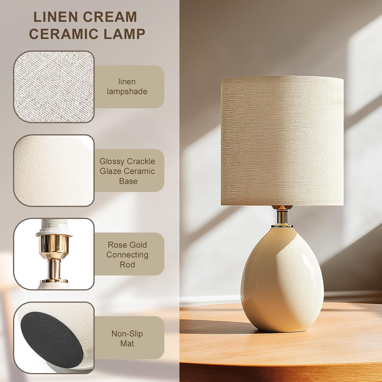 Cream Ceramic Dimmable Table Lamps Set
