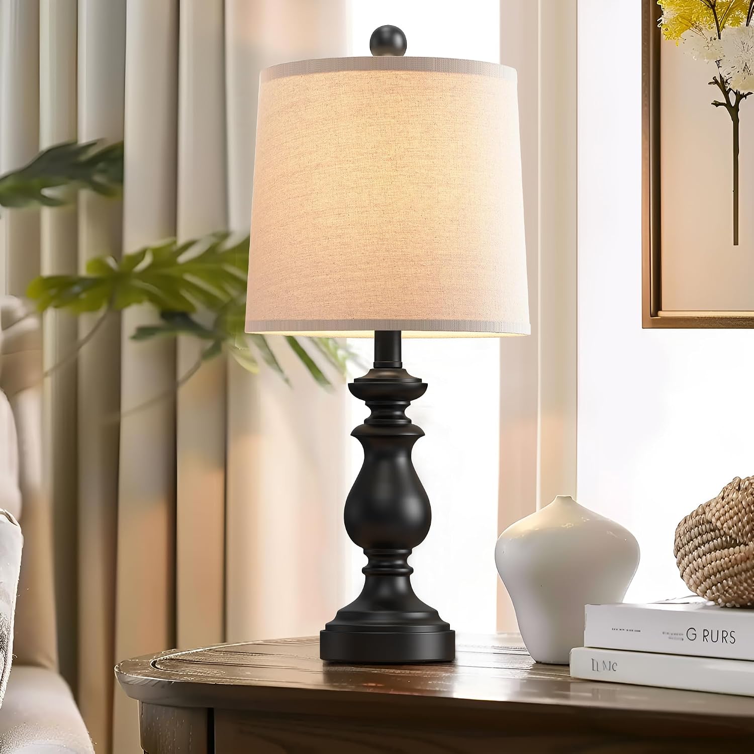 Black Linen Farmhouse Table Lamps