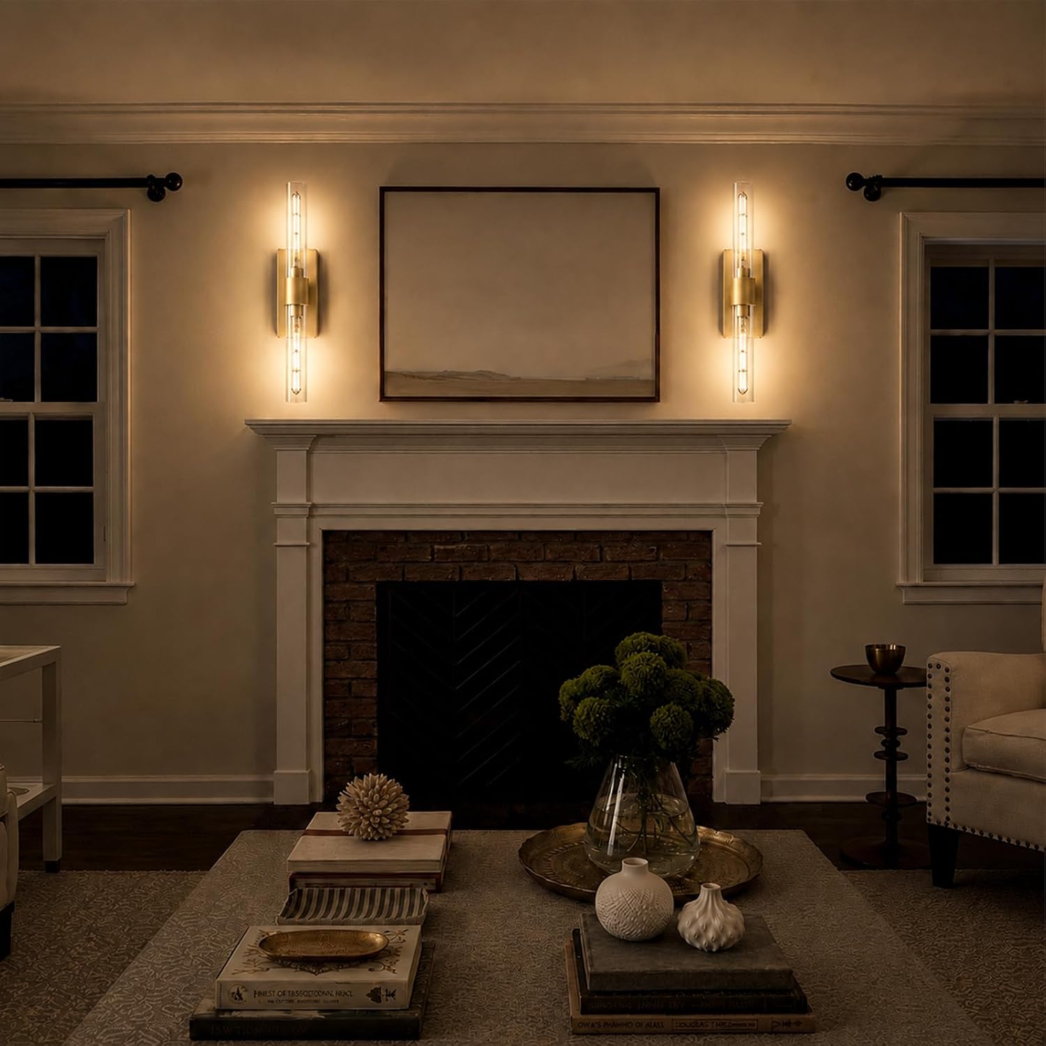 Brass Tube Glass Wall Sconces Set