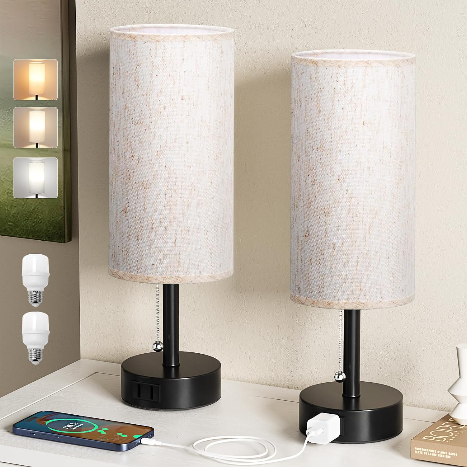 Cream Bedside Lamps 3CCT Lighting