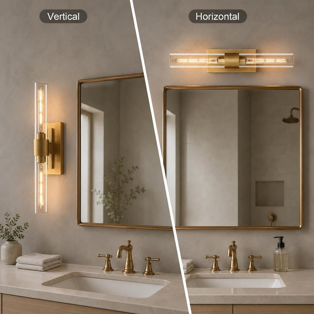 Brass Tube Glass Wall Sconces Set