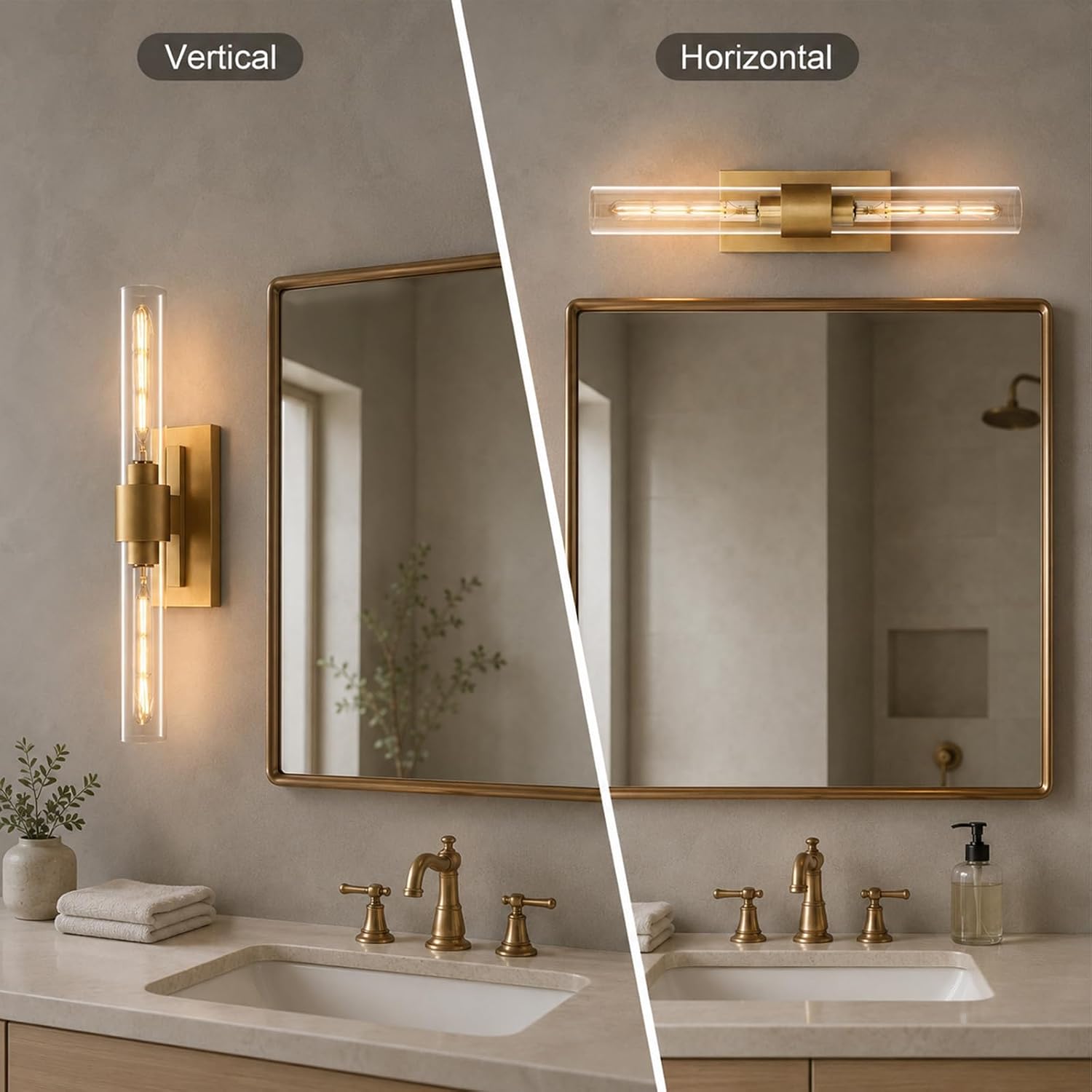 Brass Tube Glass Wall Sconces Set