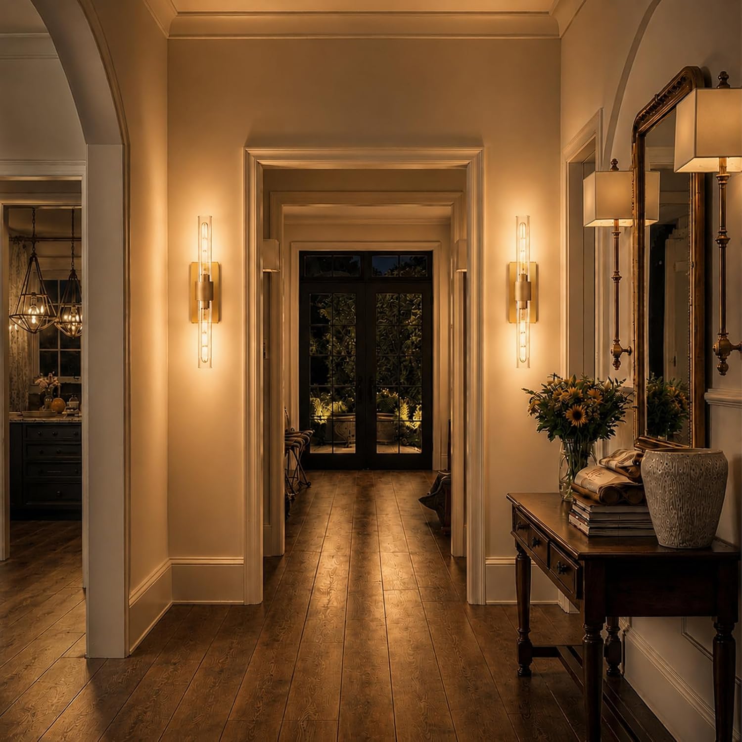 Brass Tube Glass Wall Sconces Set