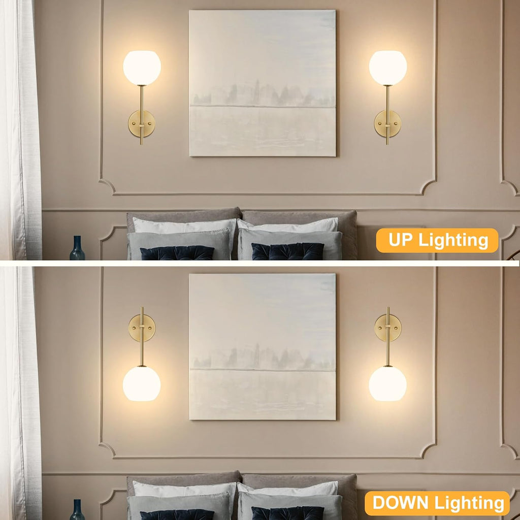 Wireless Gold Glass Wall Sconces
