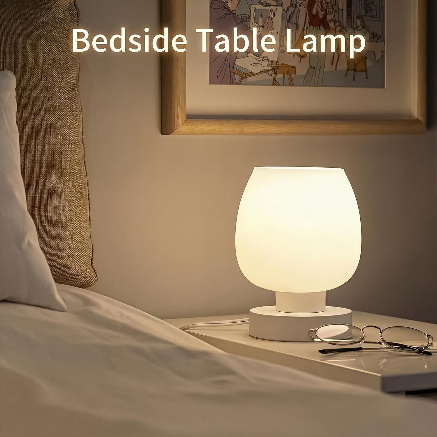 Touch Dimmable White Glass Table Lamps Set