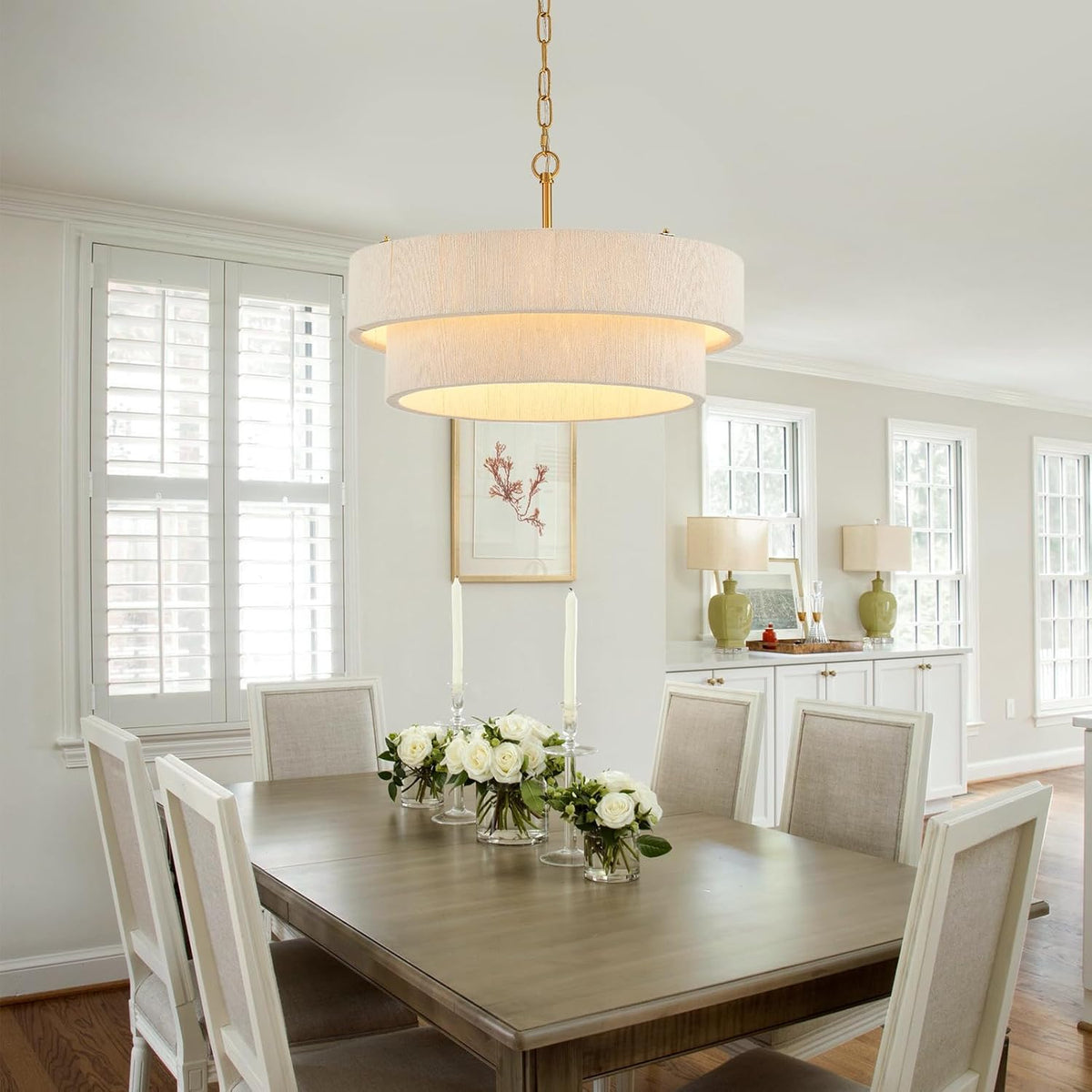 White Rattan Woven Boho Chandelier