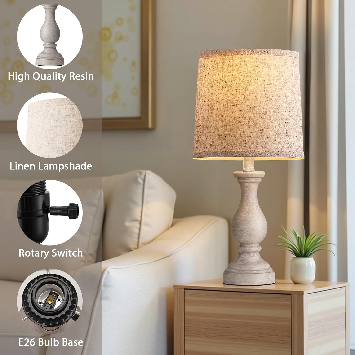Farmhouse Lamps Linen Shades Set