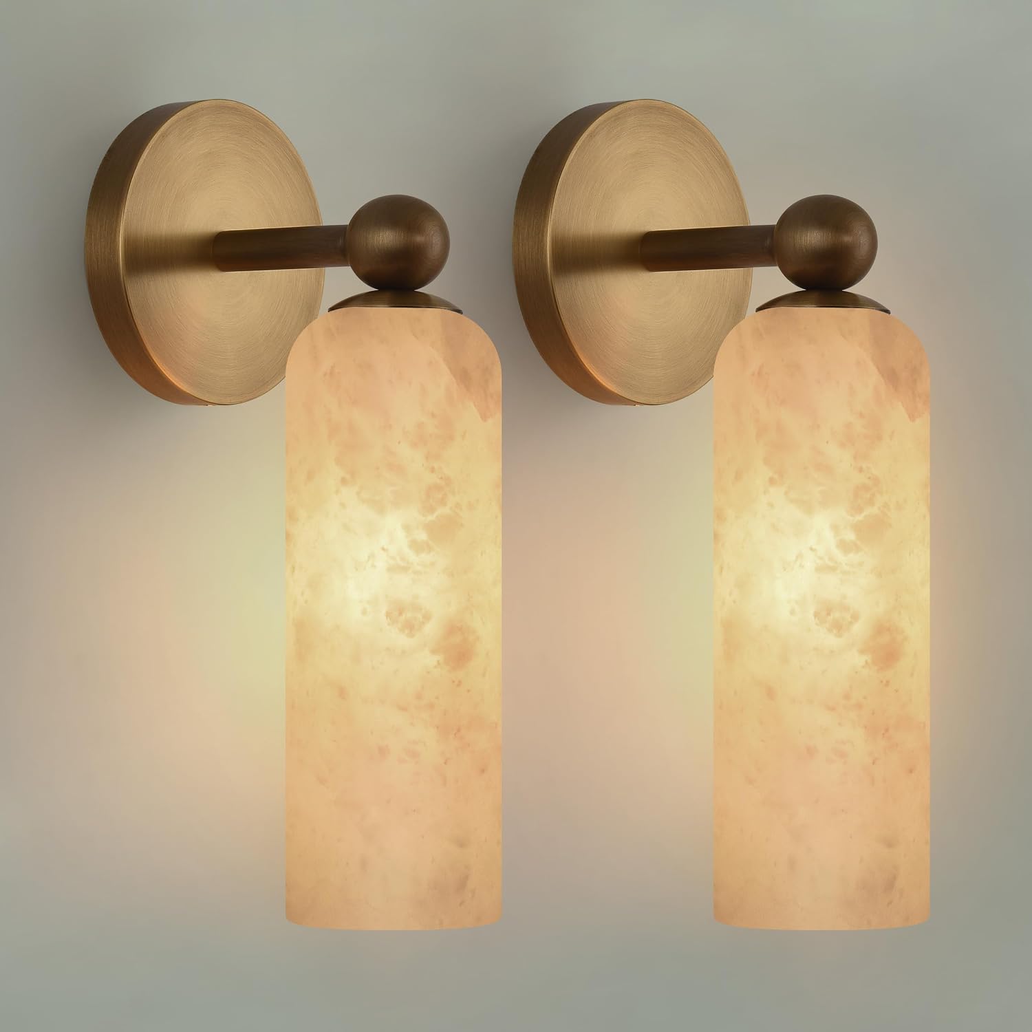 Brass Alabaster Wall Sconces Set