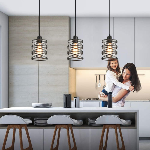 Black Spiral Cage Glass Pendant Lights