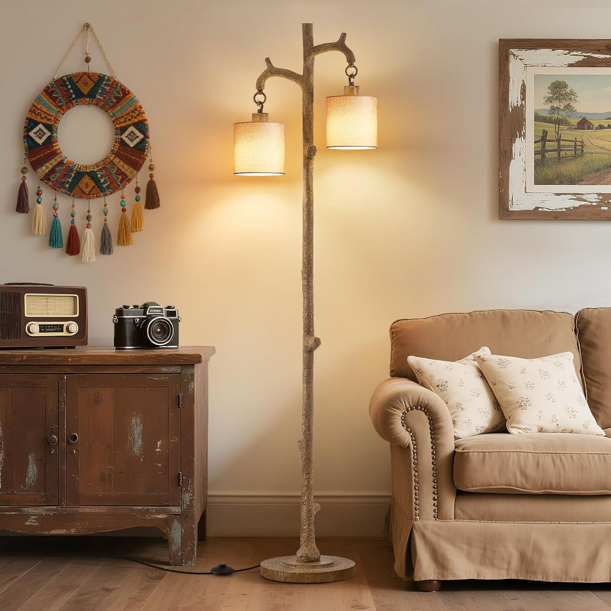 Rustic Farmhouse Tree Trunk Floor Lamp