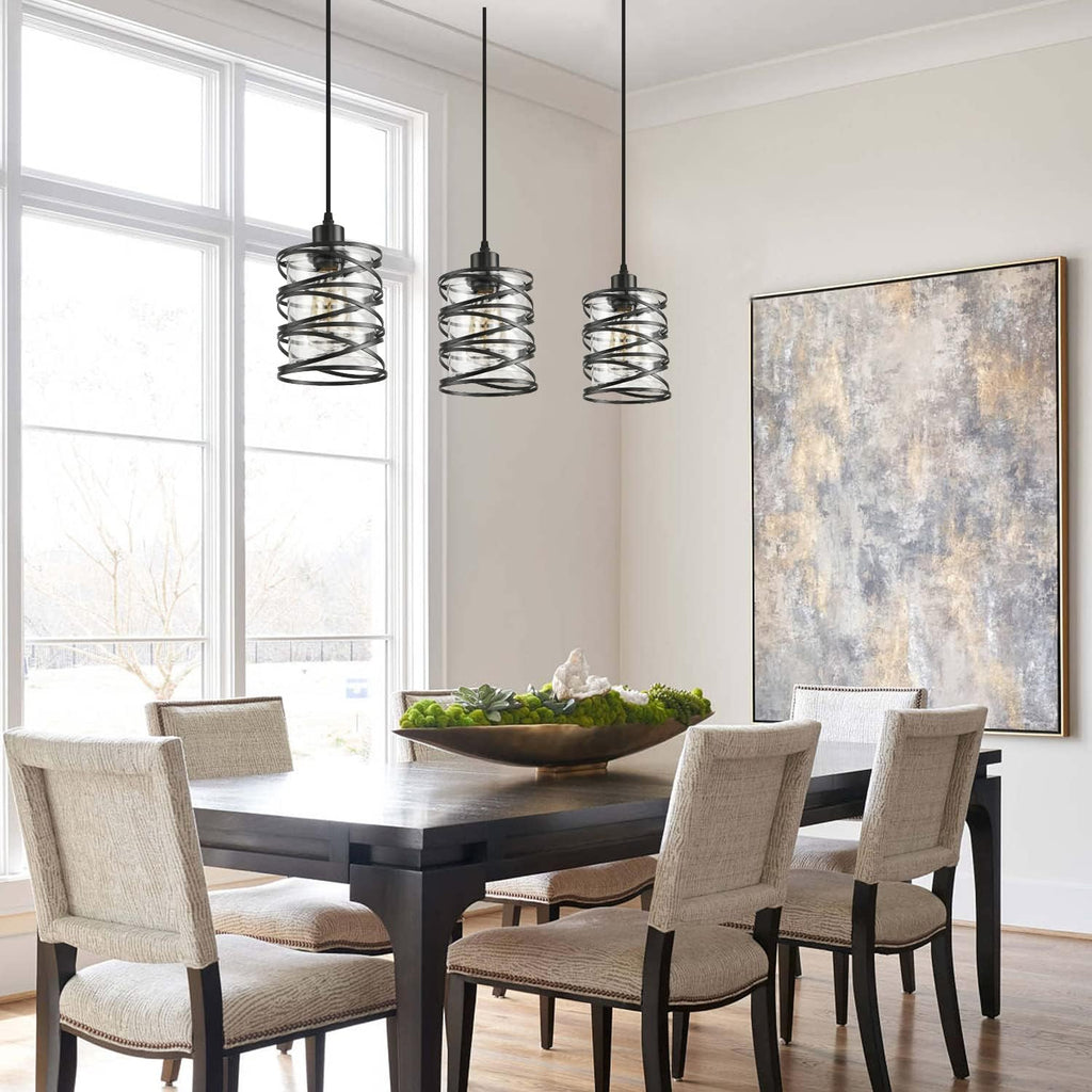 Black Spiral Cage Glass Pendant Lights